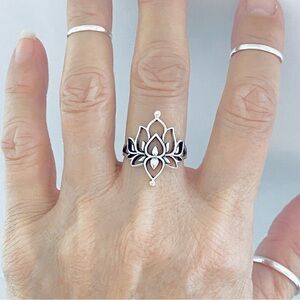 Sterling Silver Thin Vintage Style Lotus Flower Ring, Silver Rings, Yoga Jewelry